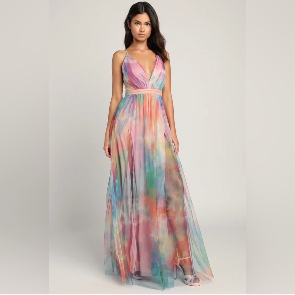Elegant Moment Multi Watercolor Tie-dye backless maxi dress